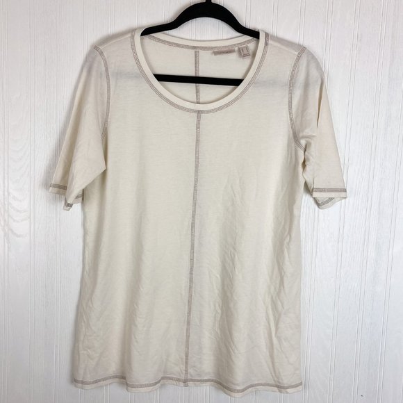LOGO short sleeve top size‎ small ivory with tan stitching - Picture 1 of 5
